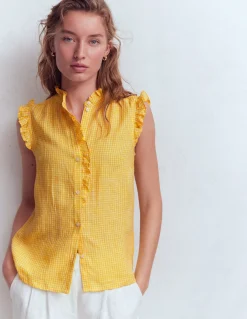 Boden Chemises & Blouses|Tops & T-Shirts-Top sans manches Isabel en lin Vichy jaune soleil