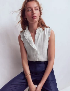 Boden Chemises & Blouses|Tops & T-Shirts-Top sans manches Isabel en lin Blanc