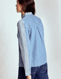 Boden Chemises & Blouses|Tops & T-Shirts-Top Savannah à broderie anglaise Bleu chambray