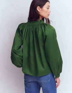 Boden Chemises & Blouses|Tops & T-Shirts-Top Serena à col plissé Sapin vert