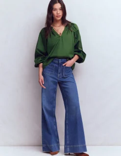 Boden Chemises & Blouses|Tops & T-Shirts-Top Serena à col plissé Sapin vert