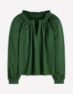Boden Chemises & Blouses|Tops & T-Shirts-Top Serena à col plissé Sapin vert