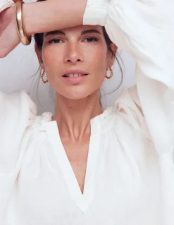 Boden Chemises & Blouses|Tops & T-Shirts-Top Serena en lin à col plissé Blanc