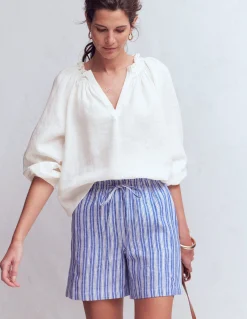 Boden Chemises & Blouses|Tops & T-Shirts-Top Serena en lin à col plissé Blanc