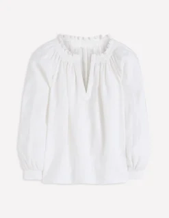Boden Chemises & Blouses|Tops & T-Shirts-Top Serena en lin à col plissé Blanc