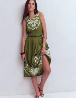 Boden Chemises & Blouses|Tops & T-Shirts-Top Sofia brodé en lin Vert des bois