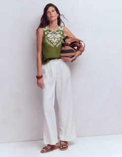 Boden Chemises & Blouses|Tops & T-Shirts-Top Sofia brodé en lin Vert des bois