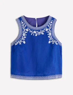 Boden Chemises & Blouses|Ensembles Assortis-Top Sofia brodé en lin Bleu vif