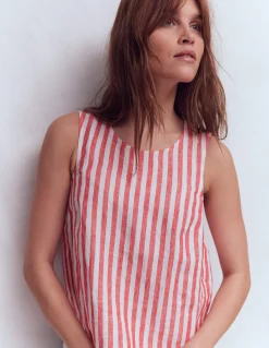 Boden Chemises & Blouses|Tops & T-Shirts-Top Sofia en lin Rayé rouge coquelicot et ivoire