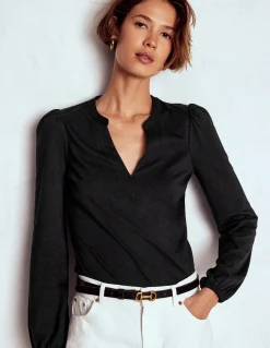 Boden Tops & T-Shirts-Top ultra-doux à col cranté Noir