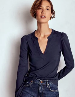 Boden Tops & T-Shirts-Top ultra-doux à col cranté Bleu marine