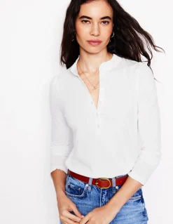 Boden Tops & T-Shirts-Top ultra-doux à col tunisien et volants Blanc