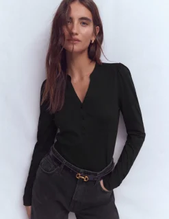 Boden Tops & T-Shirts-Top ultra-doux à col tunisien ouvert Noir