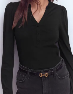 Boden Tops & T-Shirts-Top ultra-doux à col tunisien ouvert Noir