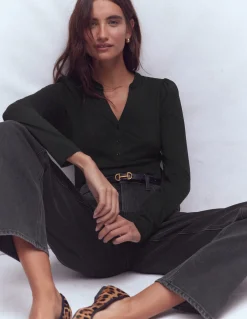 Boden Tops & T-Shirts-Top ultra-doux à col tunisien ouvert Noir