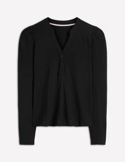 Boden Tops & T-Shirts-Top ultra-doux à col tunisien ouvert Noir