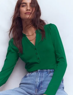 Boden Tops & T-Shirts-Top ultra-doux à col tunisien ouvert Vert joyau
