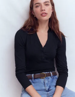 Boden Tops & T-Shirts-Top ultra-doux à col tunisien ouvert Bleu marine