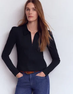 Boden Tenues De Travail|Tops & T-Shirts-Top ultra-doux à col zippé Bleu marine