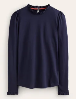 Boden Tops & T-Shirts-Top volanté ultra-doux Bleu Marine, Petits Pois