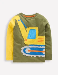 Boden Tops & T-Shirts-T-shirt à appliqué fun Pelleteuse vert veinard