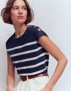 Boden Tops & T-Shirts-T-shirt à boutons Bleu Marine/Ivoire