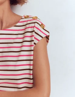 Boden Tops & T-Shirts-T-shirt à boutons Rayé pivoine rose, terre dʼombre