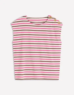 Boden Tops & T-Shirts-T-shirt à boutons Rayé pivoine rose, terre dʼombre