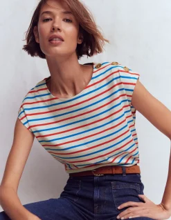 Boden Tops & T-Shirts-T-shirt à boutons Pétard, bleu martin-pêcheur