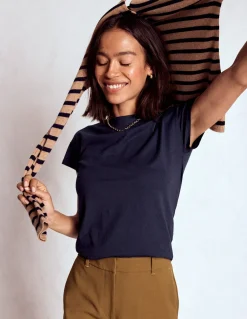 Boden Tops & T-Shirts-T-shirt à col bateau ultra-doux Bleu Marine, Petits Pois