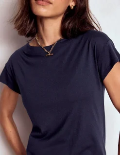 Boden Tops & T-Shirts-T-shirt à col bateau ultra-doux Bleu Marine, Petits Pois