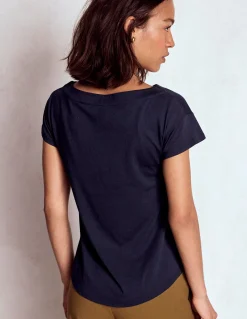 Boden Tops & T-Shirts-T-shirt à col bateau ultra-doux Bleu Marine, Petits Pois