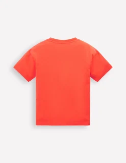 Boden Tops & T-Shirts-T-shirt à écussons Dinosaures orange corail