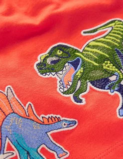 Boden Tops & T-Shirts-T-shirt à écussons Dinosaures orange corail