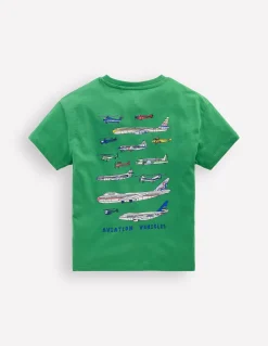 Boden Tops & T-Shirts-T-shirt à imprimé recto verso Motif Aviation Vehicles vert vif