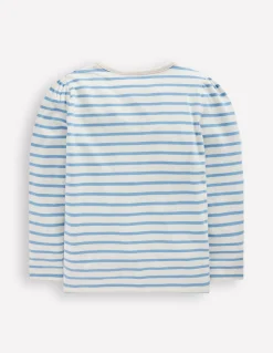 Boden Tops & T-Shirts-T-shirt à manches bouffantes et appliqué Ivoire doux/bleu glacier