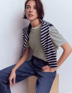 Boden Tops & T-Shirts-T-shirt à manches plissées Bleu Marine/Ivoire