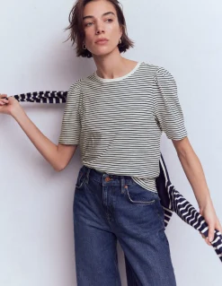 Boden Tops & T-Shirts-T-shirt à manches plissées Bleu Marine/Ivoire