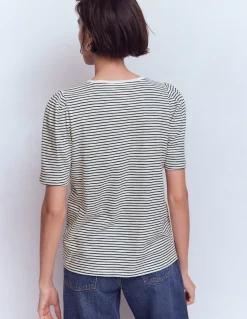 Boden Tops & T-Shirts-T-shirt à manches plissées Bleu Marine/Ivoire