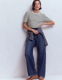 Boden Tops & T-Shirts-T-shirt à manches plissées Bleu Marine/Ivoire