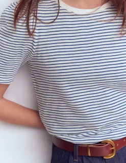 Boden Tops & T-Shirts-T-shirt à manches plissées Rayé Beaucoup blue et ivoire