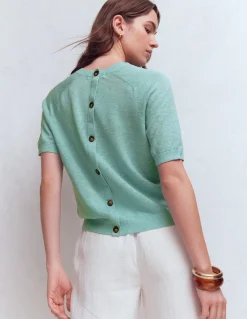 Boden Pulls & Gilets-T-shirt boutonné Agnes en lin Bleu brume marine