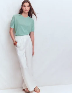 Boden Pulls & Gilets-T-shirt boutonné Agnes en lin Bleu brume marine