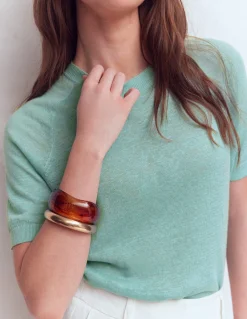 Boden Pulls & Gilets-T-shirt boutonné Agnes en lin Bleu brume marine