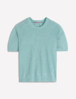 Boden Pulls & Gilets-T-shirt boutonné Agnes en lin Bleu brume marine