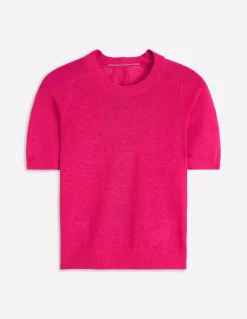 Boden Pulls & Gilets-T-shirt boutonné Agnes en lin Rose pivoine