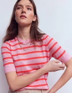 Boden Pulls & Gilets-T-shirt boutonné Agnes en lin Corail hâlé/rose formica