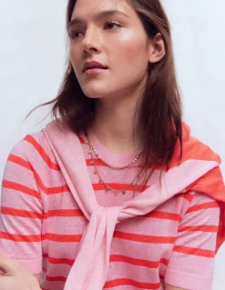 Boden Pulls & Gilets-T-shirt boutonné Agnes en lin Corail hâlé/rose formica