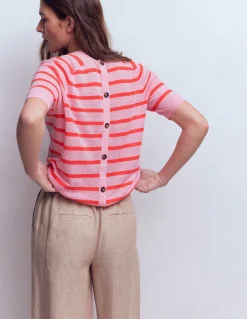 Boden Pulls & Gilets-T-shirt boutonné Agnes en lin Corail hâlé/rose formica