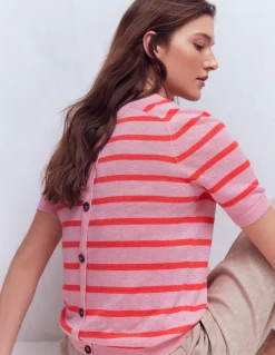 Boden Pulls & Gilets-T-shirt boutonné Agnes en lin Corail hâlé/rose formica